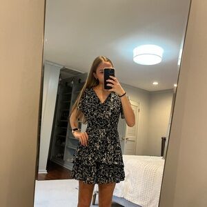 Floral Black and White Wrap Dress